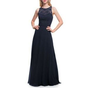 Levkoff Halter Open Back Lace Dress